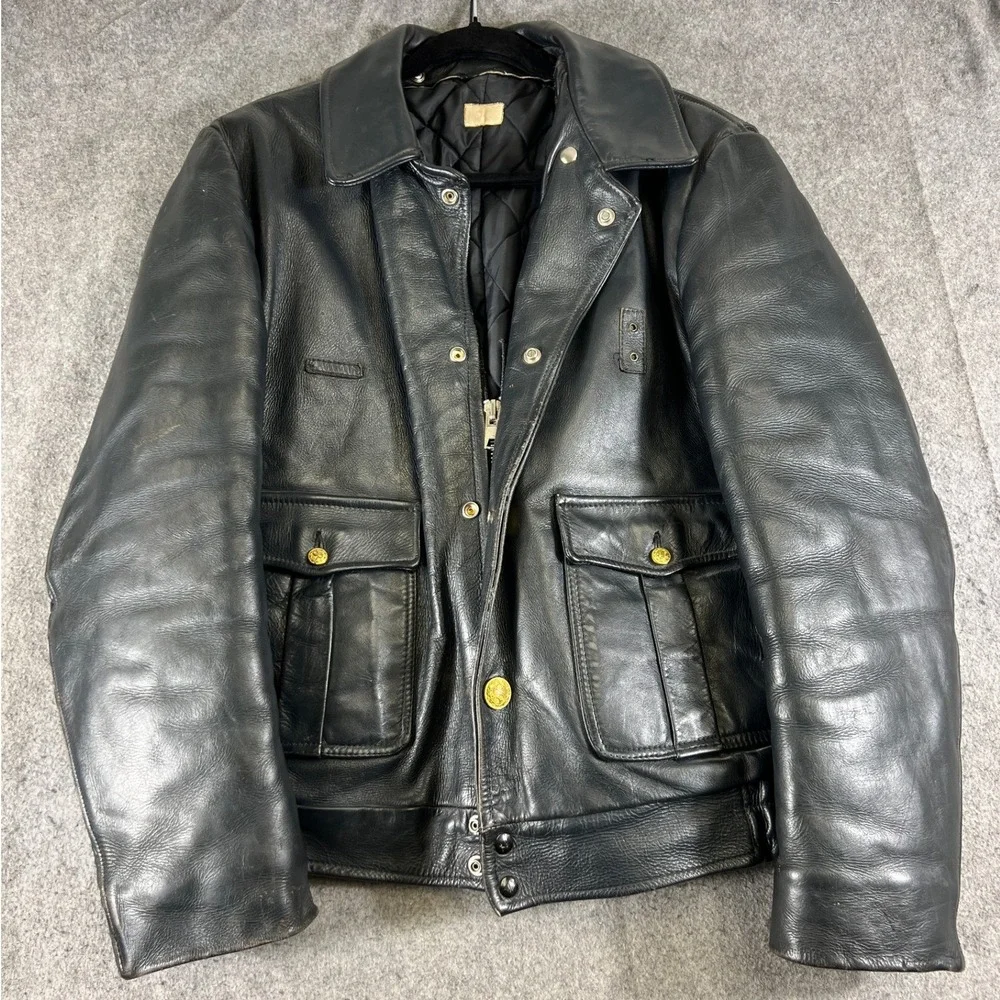 VTG Kale Uniforms Police Leather Jacket Sz Large Security Excellent Conditon
